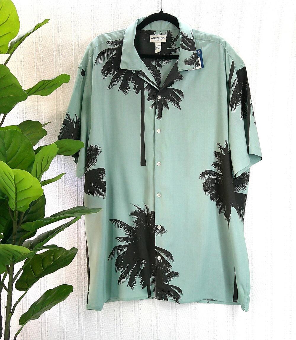 Arizona Teal Black Tropical Button-Down Shirt-Men's XL Tall NWT
